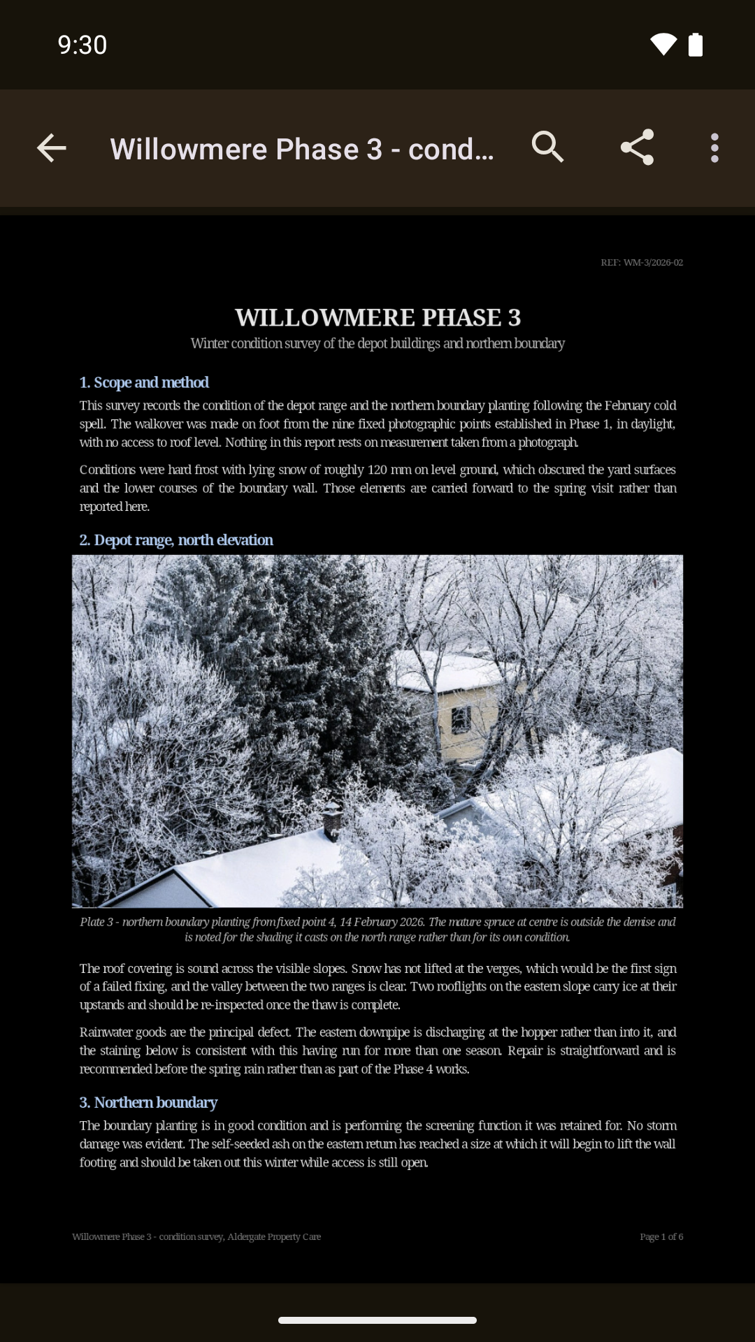 The same PDF in night mode: the paper is black and the text white, while the photograph stays as printed.